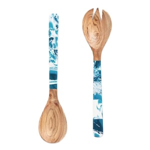 Lightweight Wooden Salad <b>Servers</b> Set With Resin Wood Handle Decorative Kitchenware & Dinnerware for Dining Decor - Product Image 1