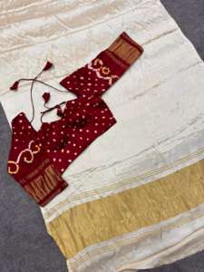 ผ้าไหมกัจจีแท้สำหรับผู้หญิง รุ่นใหม่ล่าสุด พร้อมพู่ห้อยแบบ Lagdi Patta ลาย Jari Chex Pallu ผ้าซารีเนื้อหนัก ดีไซน์ทันสมัย ผลิตในอินเดีย - Product Image 6