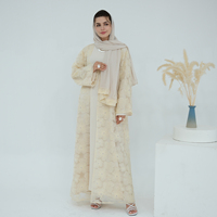 Loriya 2026 Cardigan en dentelle florale 3D fait main avec perles, Abaya pour femme avec Hjiab assorti, Vêtements pour femmes, Abaya de luxe