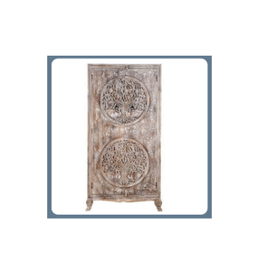 Garde-robe assemblée extensible autoportante en bois massif sculptée à la main design traditionnel aspect antique rangement spacieux chambre à coucher - Product Image 4