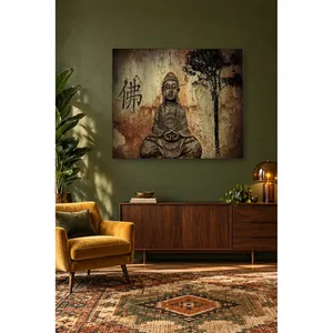 Fida Weathered Wall Buddha Statue and Tree Silhouette <b>Canvas</b> Print - Product Image 2