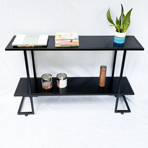 Rustic Villa Living Room <b>Console</b> <b>Table</b> with Wooden Top and Iron Frame Marble Accented - Product Image 1