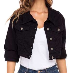 Ventes chaudes Vestes en jean pour femmes de couleur noire unie 100% coton Tissu à manches longues Style court Fermeture à boutons Vestes en jean pour femmes - Product Image 5