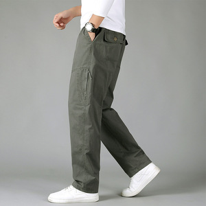 Venta al por mayor Color sólido 100% algodón pantalones tácticos para hombres pantalones sueltos rectos de talla grande pantalones casuales con cintura escalonada para hombre - Product Image 4