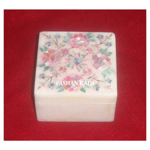 Caja de joyería de nácar con mezcla de mármol blanco de alta calidad y mejor diseñador indio forma cuadrada para regalo de negocios y decoración del hogar - Product Image 1