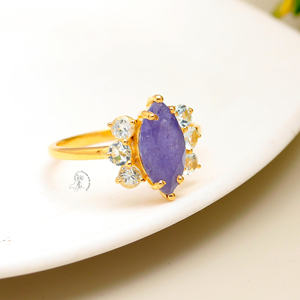2024 naturel Unique pierre bijoux argent 925 violet Tanzanite Marquise coupe semi-précieuse pierres précieuses anneaux pour la vente en gros - Product Image 4