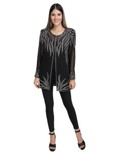 Handcrafted Luxe Details Islamic <b>Abaya</b> Jackets for Women Short Traditional Muslim Clothing Sequined Evening Party Wear Natural - Product Image 3