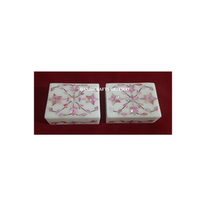 Fait à la main de luxe blanc marbre produit nacre incrustation rose Design boîte à bijoux anneau collier sécurité boîte de rangement pour cadeaux - Product Image 1