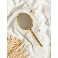 Miroir de maquillage à main de style antique, miroir en métal plaqué or vintage avec poignée décorative, accessoire de décoration pour salon et maison