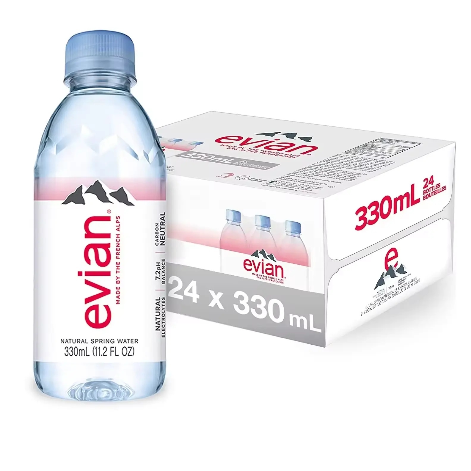 EVIAN SPARKLING WATER GLASS BOTTLE 4X330 ML