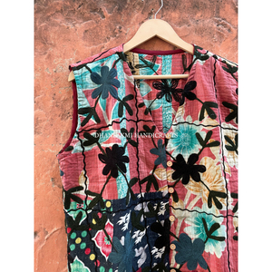 Manteau de Style Vintage en coton indien, broderie à la main, imprimé Floral multicolore, veste d'été à boutons - Product Image 2