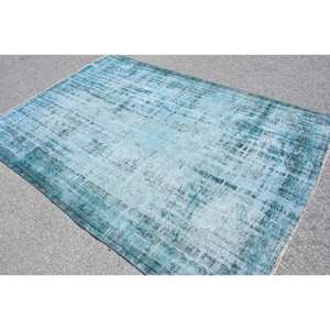 Tapis Turc Bleu Vintage 5.7 X 8.3ft Style Boho Laine Faite à la Main avec Support en Latex pour Chevet Rectangle Patchwork Motif - Product Image 4