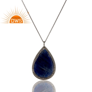 Meilleure vente de collier pendentif en argent sterling, diamant naturel et saphir bleu, fabricant de bijoux personnalisés - Product Image 4