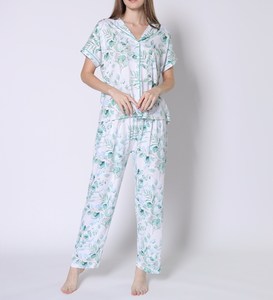 Classic Women's Jersey Fabric <b>Pyjamas</b> Comfortable Elastic Waist Sleepwear with Button Front <b>for</b> Spring Season - Product Image 1
