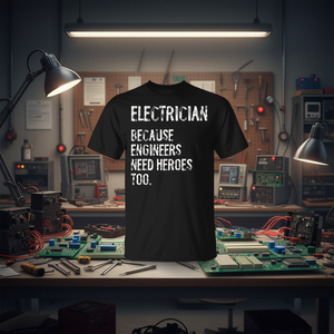 Maglietta da Elettricista per Ingegneri 'Perché Anche gli Eroi Hanno Bisogno di Eroi'-Prodotto Promozionale - Product Image 3