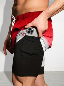Pantalones cortos de gimnasio para hombre baratos al por mayor, pantalones cortos de entrenamiento físico de malla de playa de secado rápido con bolsillos de talla grande, cintura estampada de poliéster liso - Product Image 5