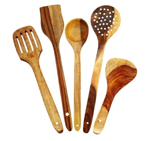 Juego de 8 espátulas antiadherentes de madera de mango, cucharones, cuchara de madera, resistente al calor, juego de herramientas de cocina de madera de mango de Acacia Natural - Product Image 2