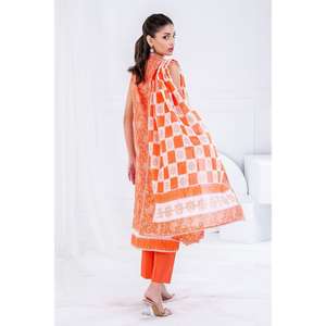 Traje de chifón estampado sin costuras de 3 piezas color naranja para mujer con bordado para uso diario - Product Image 5