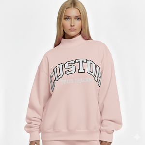 Custom Logo Winter Women's Casual Soft Cotton Mock Neck Embroidered Fleece Oversized Pullover Sweatshirt Breathable Quick-Dry - Product Image 1