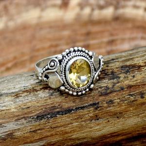 Mejor diseño Natural citrino piedra preciosa cabujón anillo hecho a mano 925 plata esterlina sólida rodio boda joyería 925 Plata estampada - Product Image 5