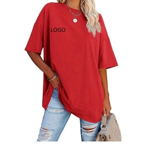 T-shirts en coton surdimensionnés à manches courtes, couleur unie, personnalisables, prix de gros, pour femmes, avec logo personnalisé, BD - Product Image 6