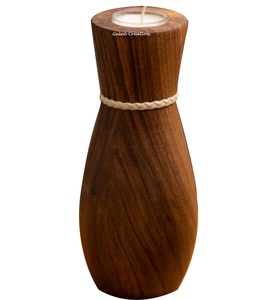 Porte-bougie rond en bois d'acacia fait à la main, écologique, pour Pâques - Product Image 4