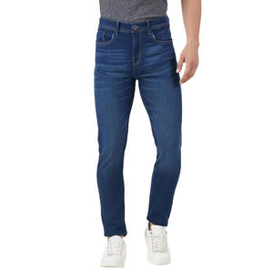 กางเกงยีนส์ผู้ชายทรงสลิมฟิตแฟชั่นลำลองผ้าเดนิมคุณภาพสูงผ้าสแปนเด็กซ์/ ผ้าฝ้ายสีน้ำเงินเข้ม - Product Image 6