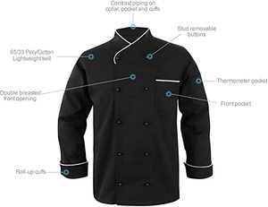 Chaqueta de Chef de Polialgodón y Chaqueta de Chef Más Económica, Doble Botonadura, Ribete con Ribete, Uniforme de Restaurante, Logotipo Bordado Personalizado - Product Image 5