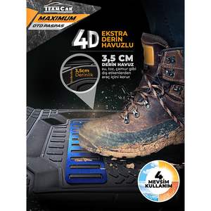 Teamcar พรมปูพื้นรถยนต์4 D อเนกประสงค์,พรมคาร์บอนไนซ์สีดำ-น้ำเงินไม่มีกลิ่นทำจาก Pvc สำหรับรถทุกรุ่น - Product Image 3