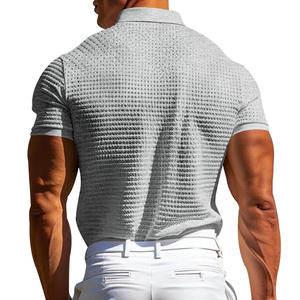 Camiseta deportiva de verano para hombre, Jersey transpirable con diseño de gofres y botones, tejido bordado de estilo informal con patrón sólido - Product Image 4