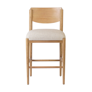 Tabouret de bar moderne en teck rembourré avec dossier en bois pour bar à domicile, îlot de cuisine, café - Product Image 3