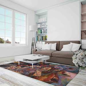 Tapis en laine imprimé avec des peintures de musiciens de jazz - Tapis ethnique doux personnalisé pour salle à manger, non tissé, épaisseur moyenne, patchwork, respectueux de l'environnement, latex - Product Image 3