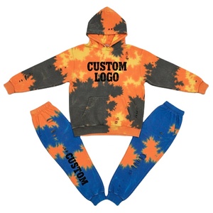 Tie Dye Ripped Hoodie + Conjunto de pantalones de chándal Custom Graffiti Splatter Washed Chándal para hombres Custom Bulk Suppler - Product Image 1