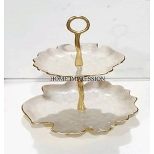Anniversary Party Cake Display Stand Classic Flower Designing Gold Polished Metal and Glass Cake and Dessert Stand for Kitchen - Product Image 6
