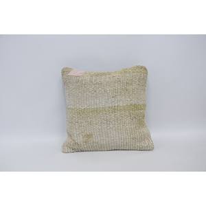 <b>Beige</b> Wool Kantha Patchwork Pillow 16x16 Inch Decorative <b>Cushion</b> Woven Embroidered Vintage Square Print Portable Bedding Pillow - Product Image 1