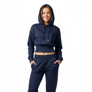 Wholesale Price Ladies Fashion Stylish Cinched Waist Hoodie Corset Hem Oversized Sleeves Crop <b>Top</b> Sweatshirt Custom Logo Hoodies - Product Image 1