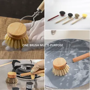 Brosse à vaisselle en sisal naturel avec manche en bois