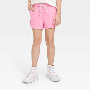 Pantaloncini in maglia di velluto a coste rosa taglie forti XXL per bambine Cat Jack, pantaloncini per bambini a vita media di alta qualità con stampa e decorazioni ricamate - Product Image 1