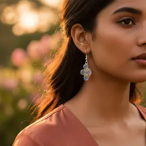 ต่างหูเงินแท้ 925 ประดับมูนสโตน ดีไซน์ห้อยระย้า สำหรับผู้หญิง - Product Image 2