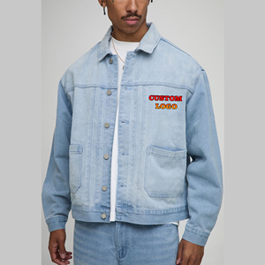Veste en jean bleu vintage 100% coton sur mesure pour hommes épaule tombante surdimensionnée veste homme hip hop avec logo imprimé DTF - Product Image 6
