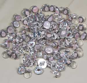 Handcrafted Solid Brass Material Designer Silver Plated Rose Quartz Mix Size Crystal Bezel Setting Statement Assorted Rings Lots - Product Image 2