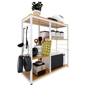 Étagère de rangement de cuisine en bois de caoutchouc et structure en fer 40x100x100cm KB68002 - Product Image 1