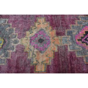 Turkish Vintage Rug 4.2x9 ft, <b>Red</b> Area Floral <b>Wool</b> Rug - Product Image 5