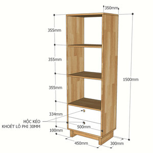Étagère minimaliste à 4 niveaux en bois de caoutchouc avec 2 tiroirs - 50x35x150cm KS68058 - Product Image 4