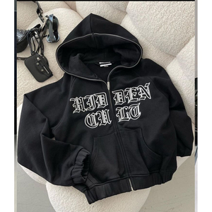 Giacche con <span class=keywords><strong>cappuccio</strong></span> con Applique personalizzate da donna con Zip spessa 100% cotone francese spugna toppa ricamata Top ritagliato con <span class=keywords><strong>cappuccio</strong></span> da donna - Product Image 5