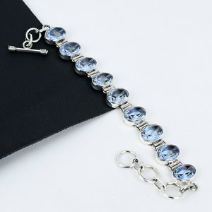 Aigue-marine Gemstone Bracelet en argent sterling 925 fait à la main Bracelet aigue-marine Cadeaux pour femmes Bracelet unisexe Bijoux - Product Image 1