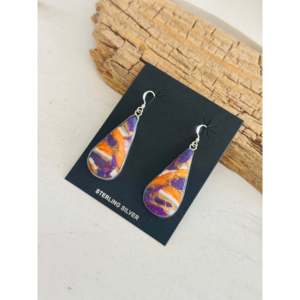 Pendientes Colgantes Hechos a Mano en Navajo con Turquesa Morada de Mohave y Plata de Ley, Forma de Gota de Agua - Product Image 2