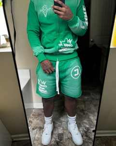 Latest Fashion Custom High Quality Vintage Sun Faded Puff Print <b>Shorts</b> & <b>Zip</b> Up Hoodie Jogger <b>Short</b> Set For <b>Men</b> Summer - Product Image 6