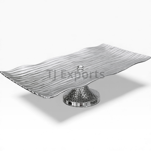 Plateau de service rectangulaire en acier inoxydable avec anneau décoratif pour la présentation de desserts de luxe en buffet - Product Image 3