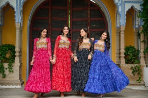 Women's Latest Beautiful Bandhani Print and Kutchi <b>Patchwork</b> in Faux Georgette Made From Viscose Collections - Product Image 2